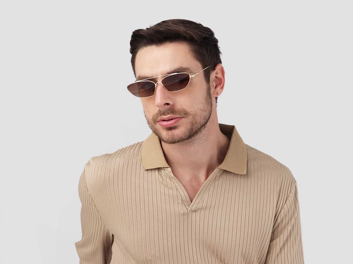 Gold Rectangle Geometric Metal Sunglasses 1