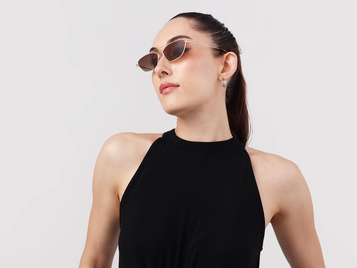 Gold Rectangle Geometric Metal Sunglasses 1