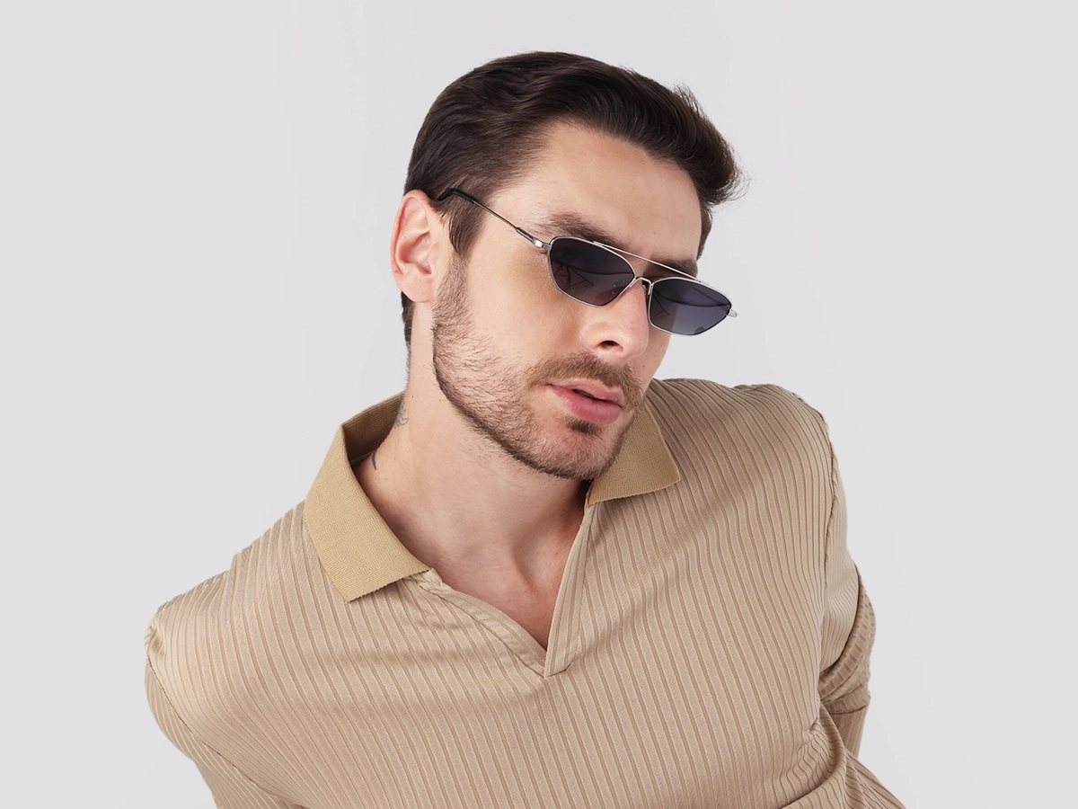 Silver Rectangle Geometric Full-Rim Sunglasses 1