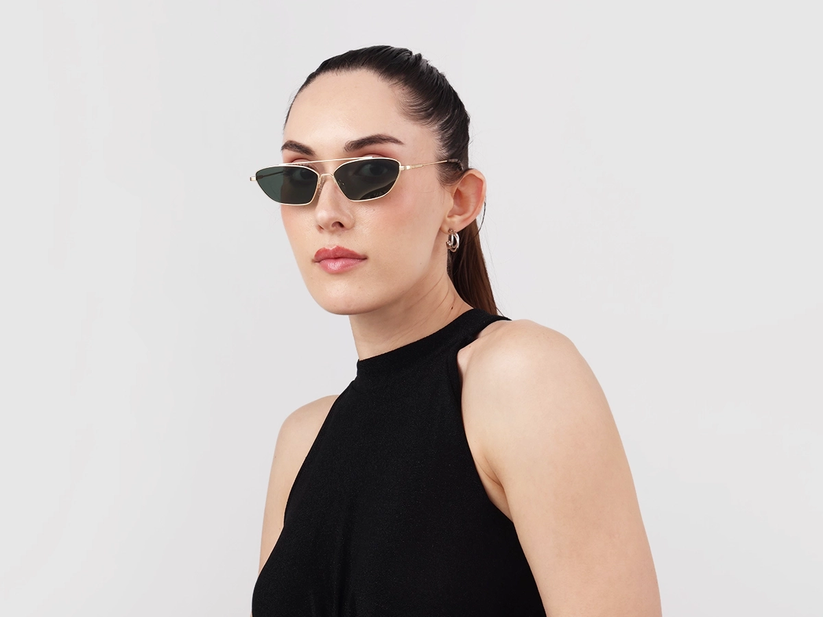 Matte Polished Gold Oval Metal Sunglasses 1