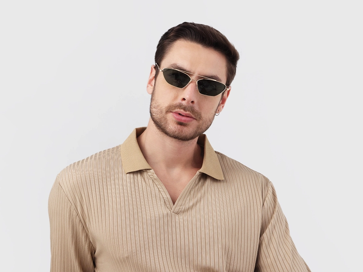 Matte Polished Gold Oval Metal Sunglasses 1