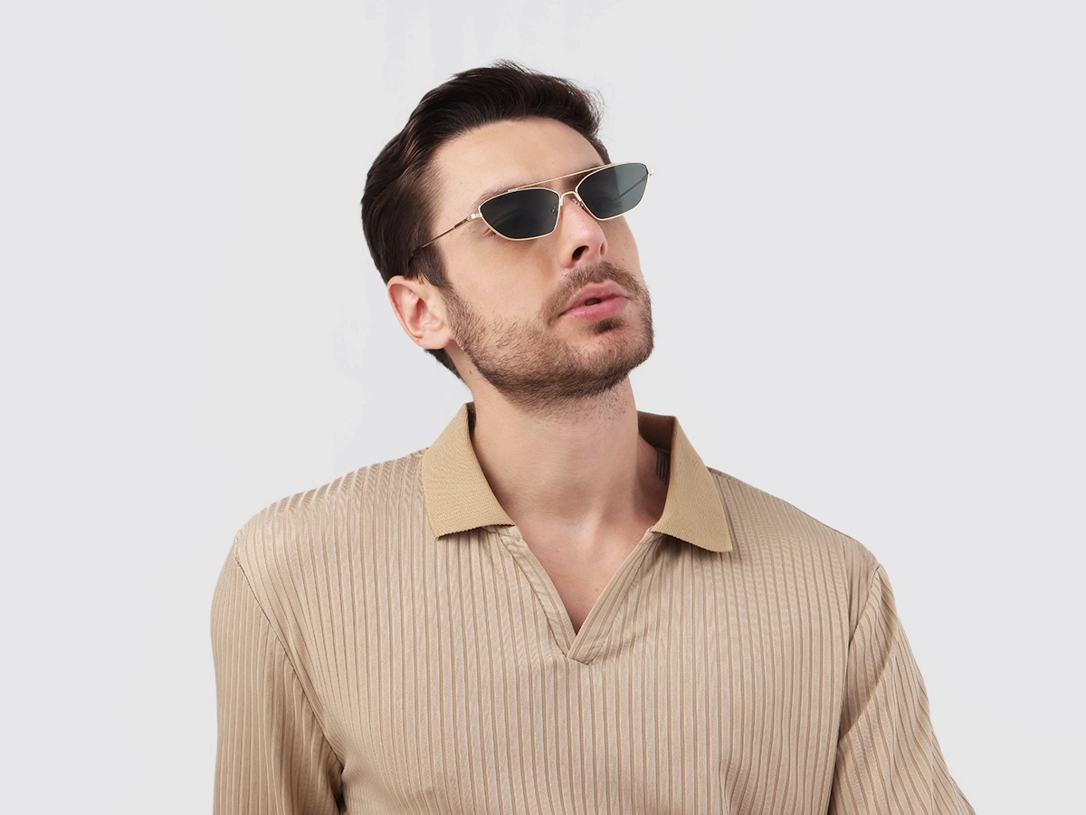Matte Polished Gold Oval Metal Sunglasses 1