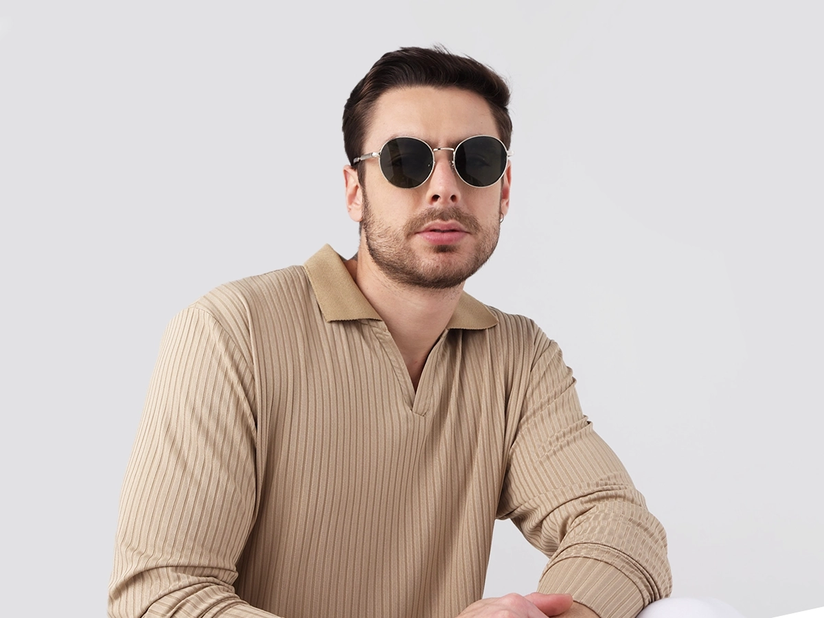 Champagne Gold Round Metal Sunglasses | Specscart-1
