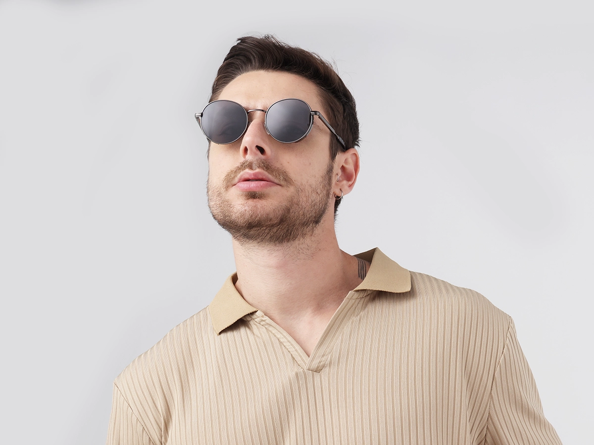 Gunmetal Full Rim Round Sunglasses | Specscart-1