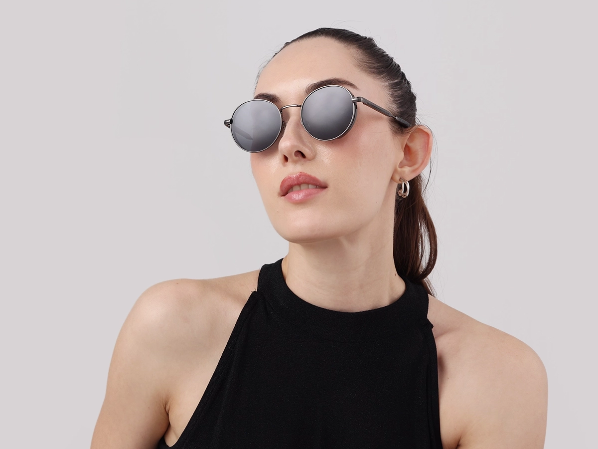 Gunmetal Full Rim Round Sunglasses | Specscart-1
