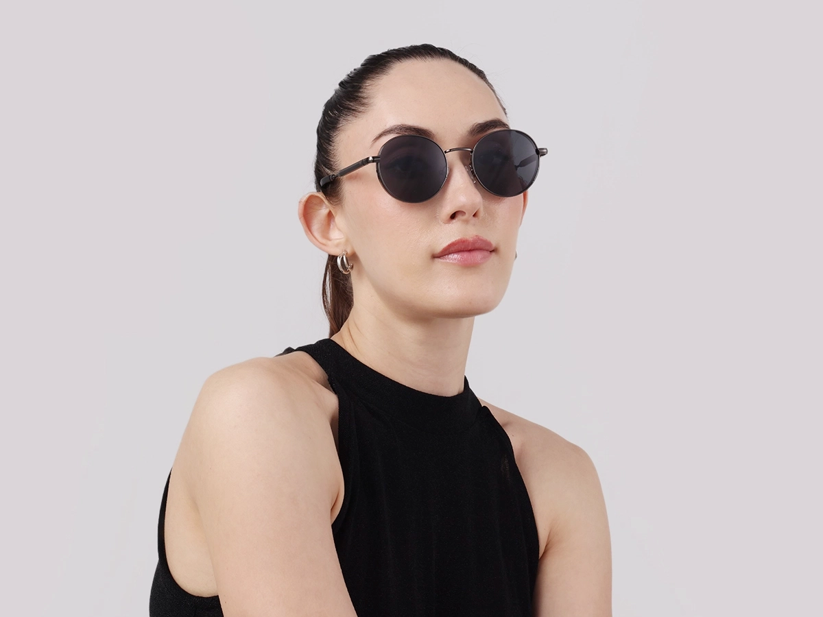 Gunmetal Full Rim Round Sunglasses | Specscart-1
