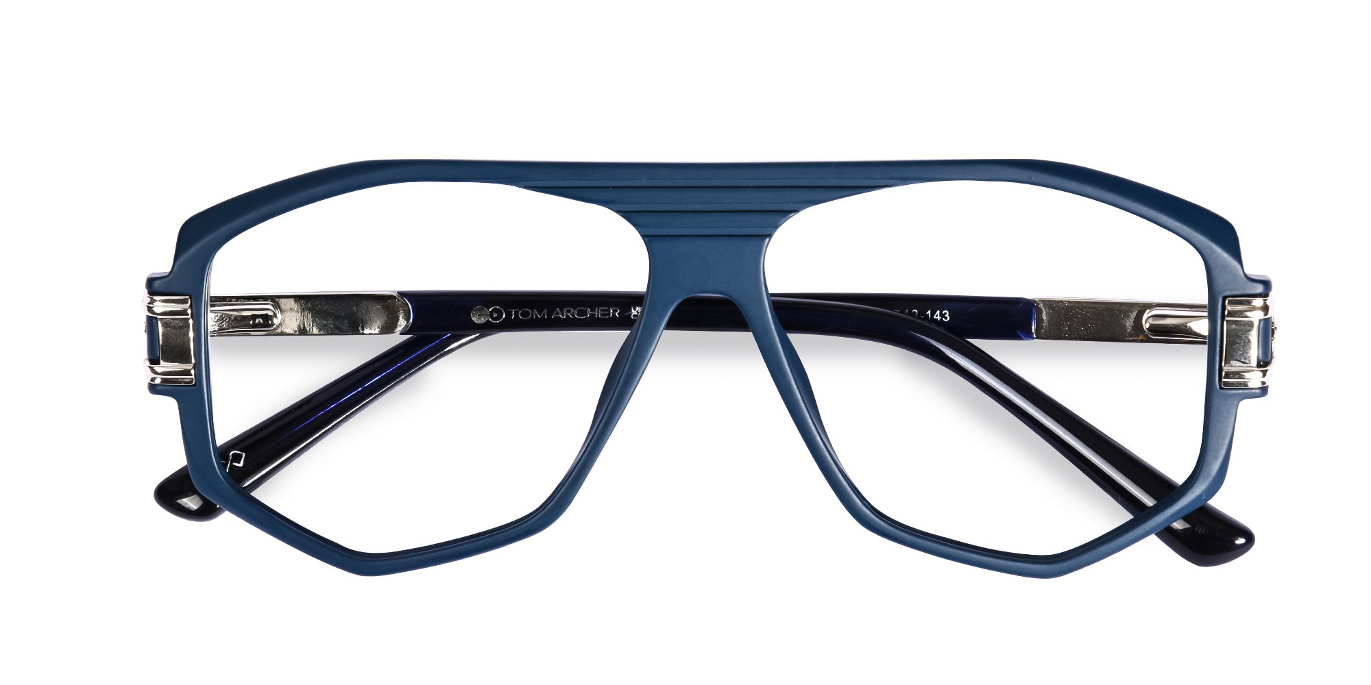 Matte Prussian Blue Geometric Glasses -1