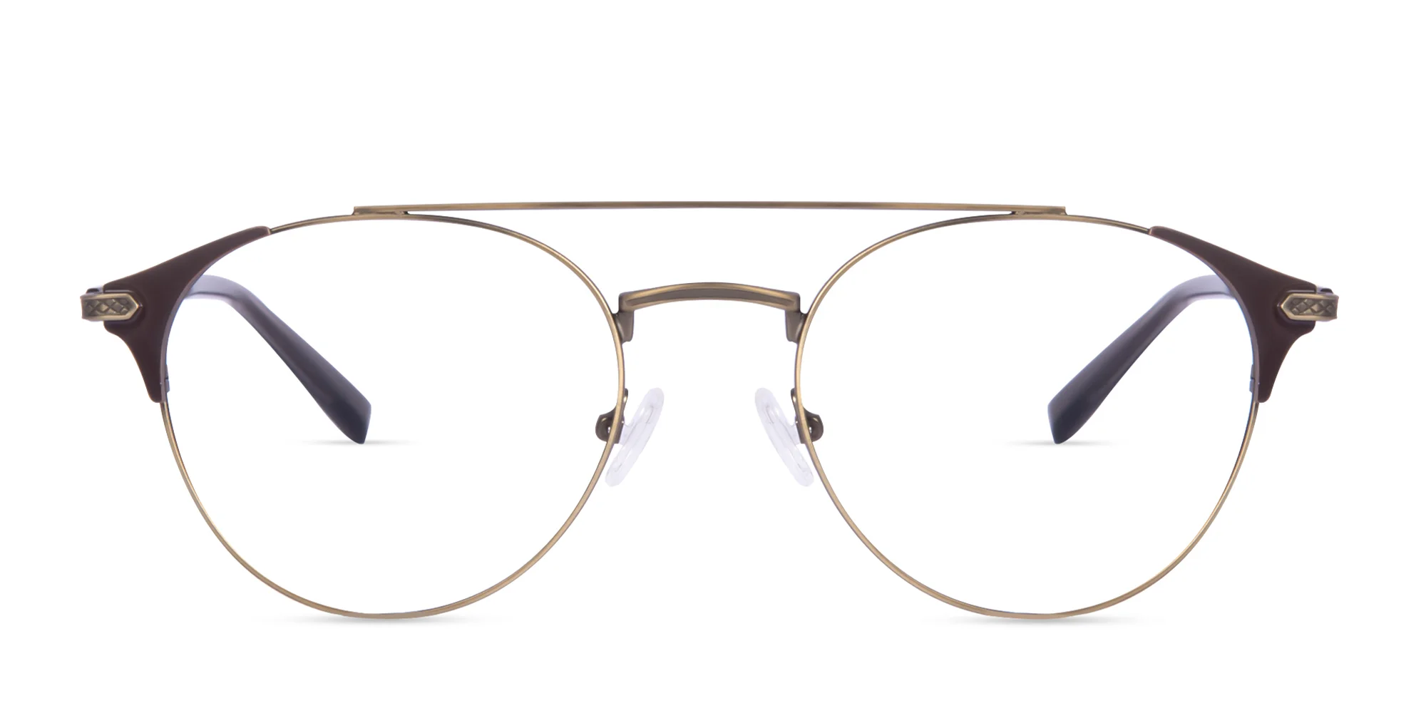 Vintage Gold & Brown Round Metal Frame Glasses-1
