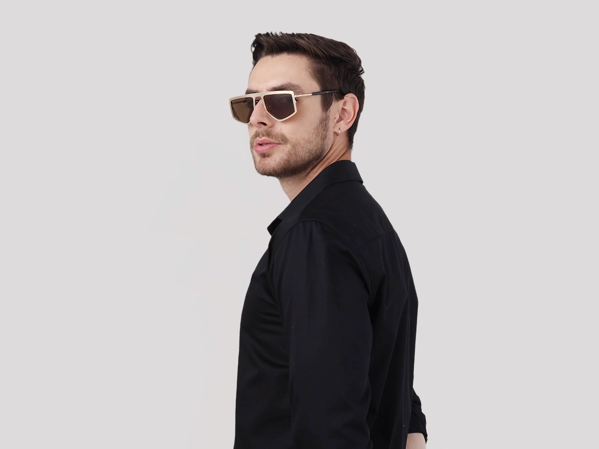 Matte Champagne Gold Metal Sunglasses-1