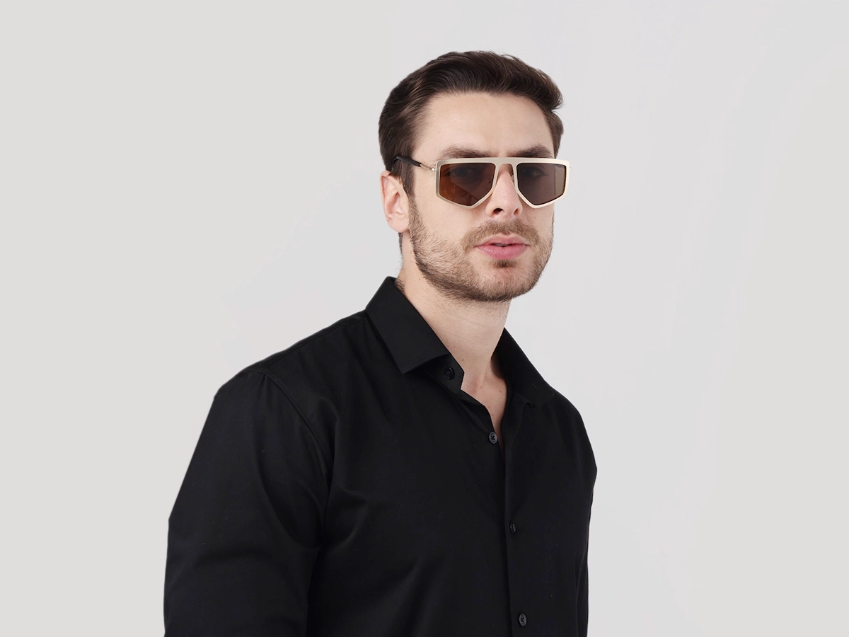 Matte Champagne Gold Metal Sunglasses-1