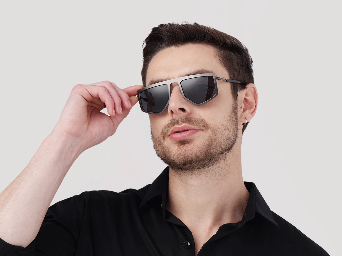 Matte Gunmetal Pilot Geometric Sunglasses-1
