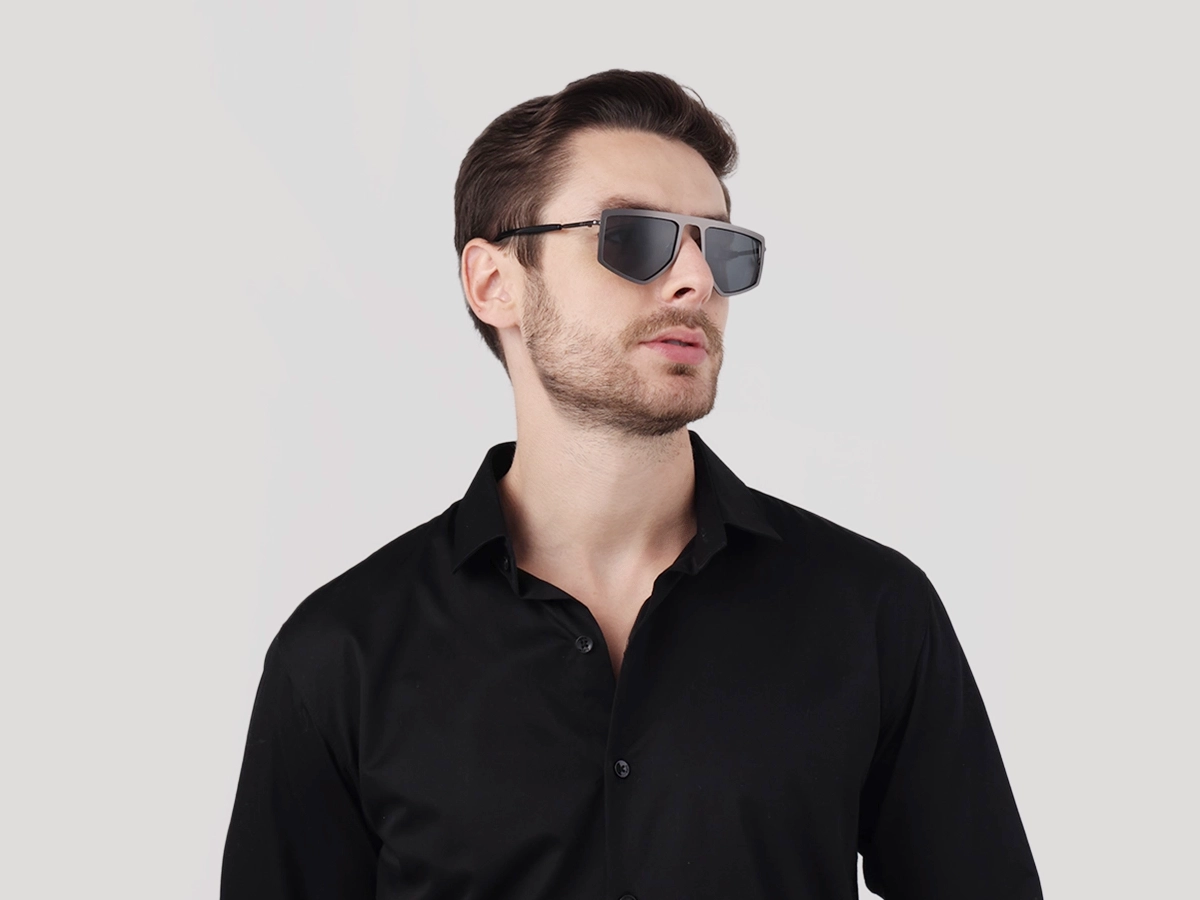 Matte Gunmetal Pilot Geometric Sunglasses-1