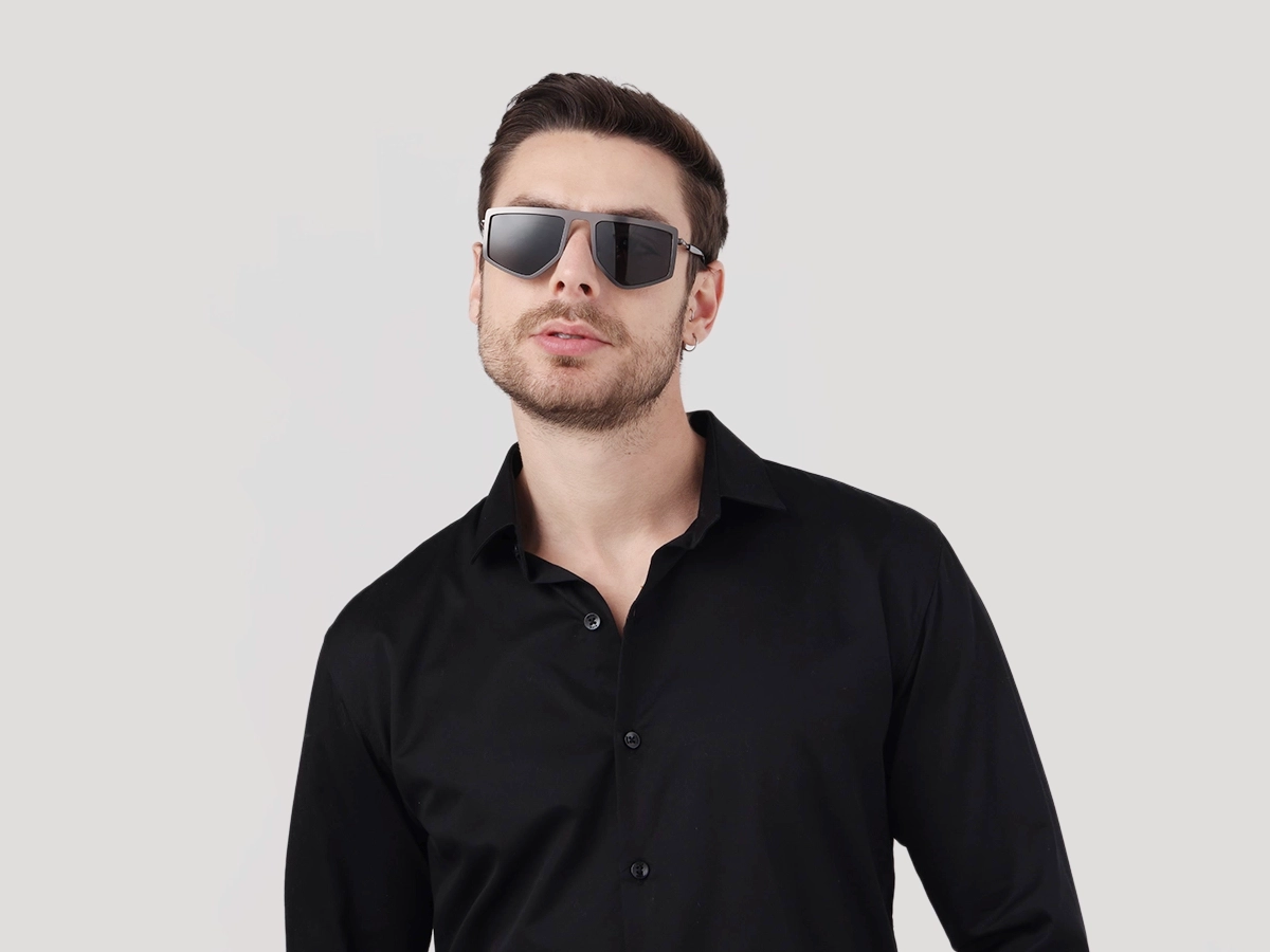 Matte Gunmetal Pilot Geometric Sunglasses-1