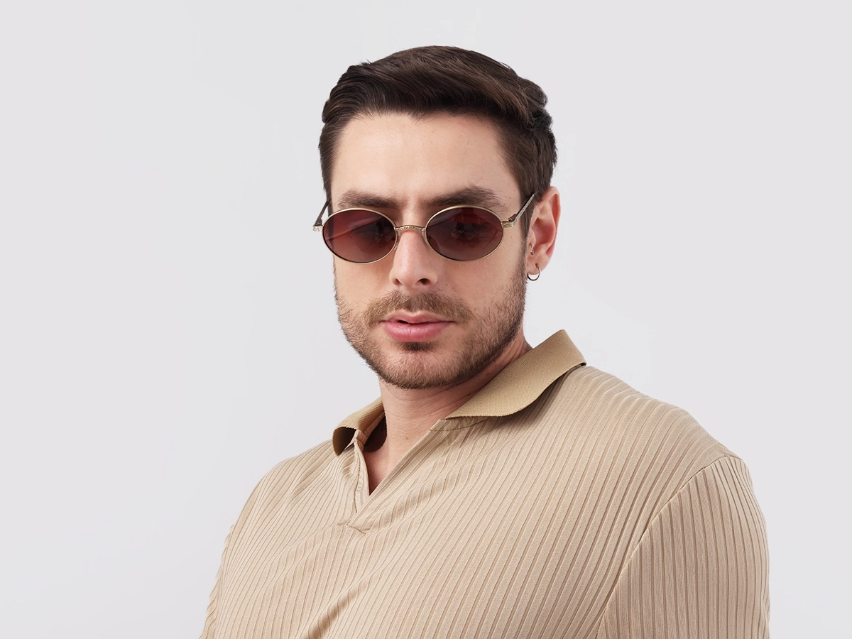 Matte Polished Gold Oval Metal Sunglasses 1