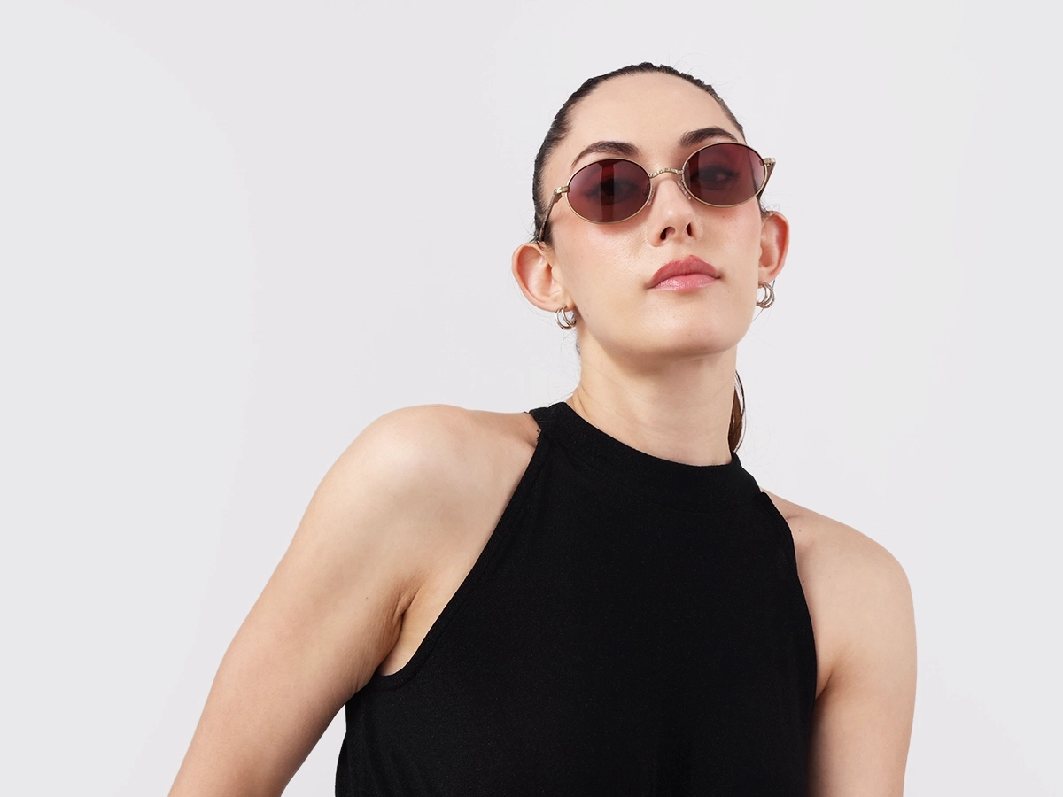 Matte Polished Gold Oval Metal Sunglasses 1