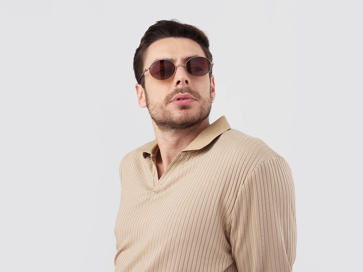 Matte Polished Gold Oval Metal Sunglasses 1