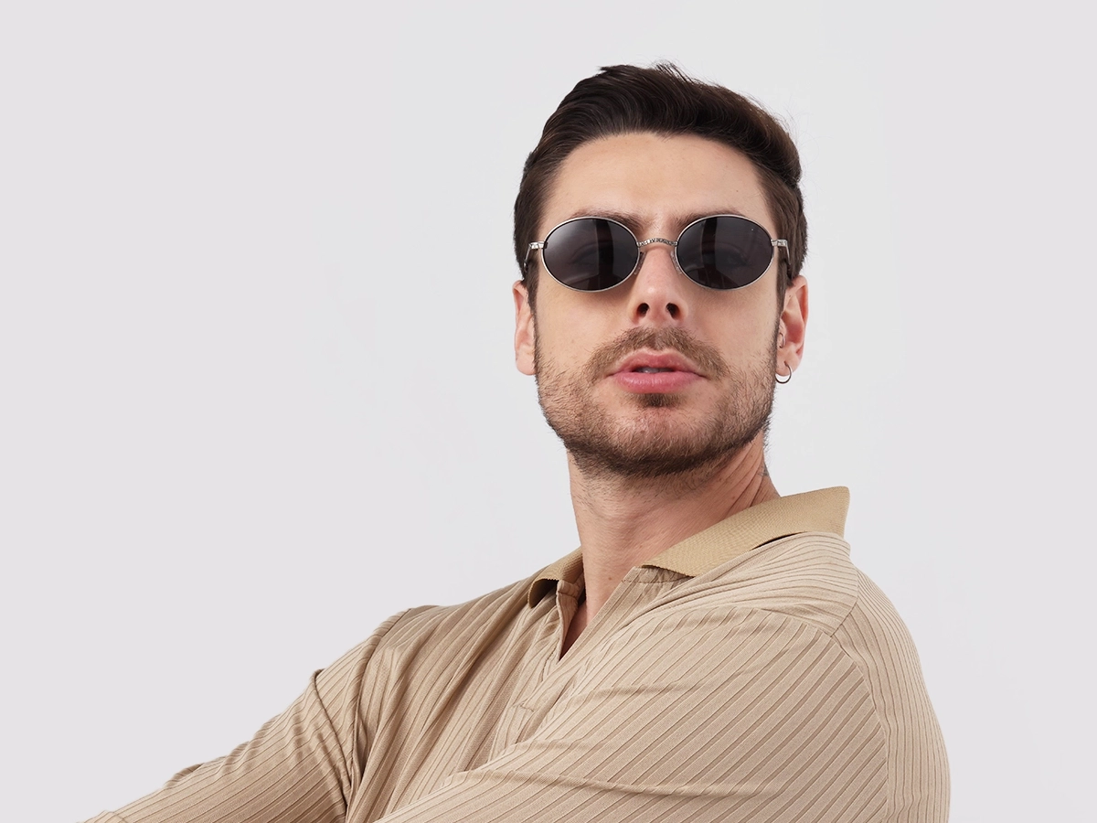 Matte Platinum Silver Oval Full-Rim Sunglasses 1