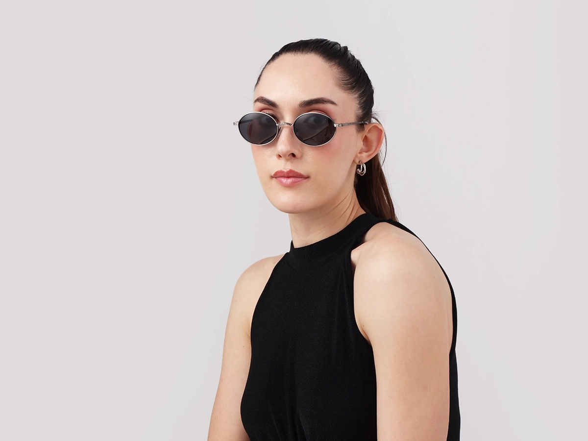 Matte Platinum Silver Oval Full-Rim Sunglasses 1