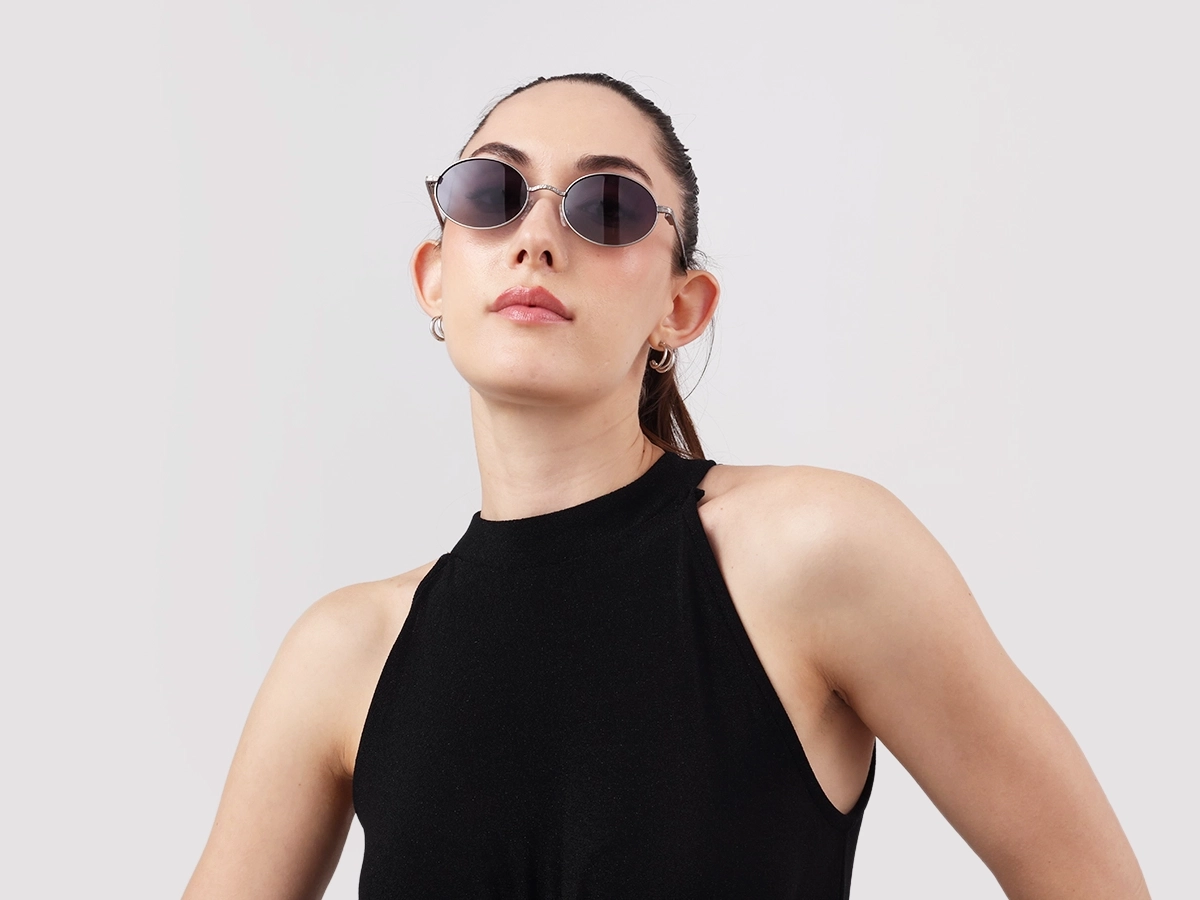 Matte Silver Oval Metal Sunglasses 1