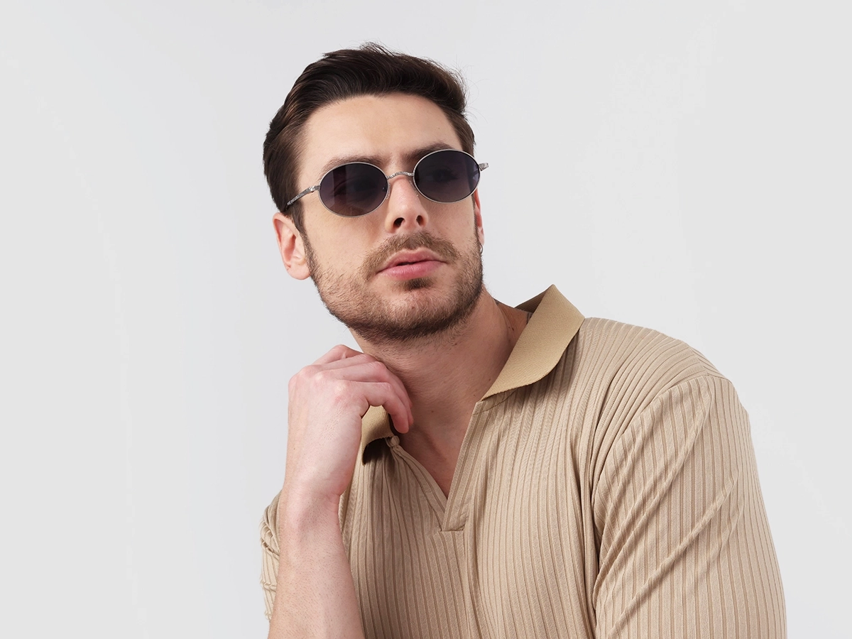 Matte Silver Oval Metal Sunglasses 1