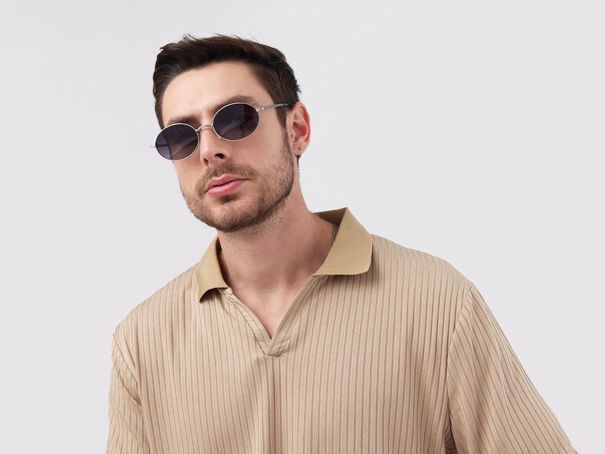 Matte Silver Oval Metal Sunglasses 1