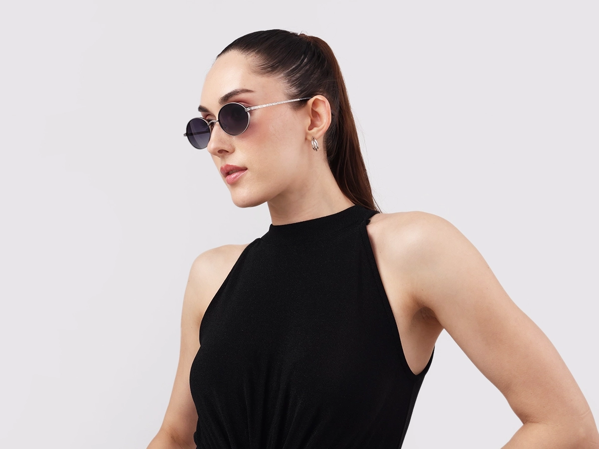 Matte Silver Oval Metal Sunglasses 1