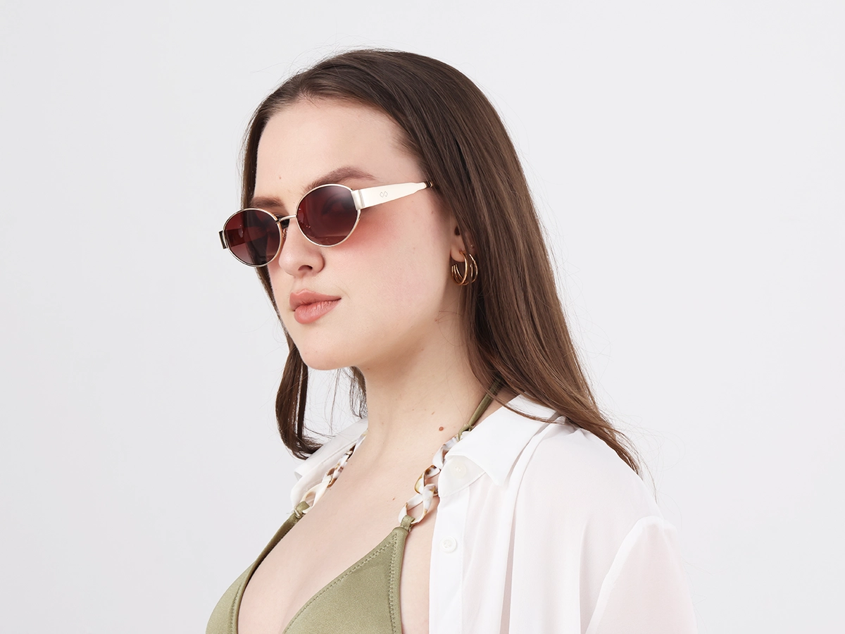 Champagne Gold Oval Full Rim Sunglasses-1