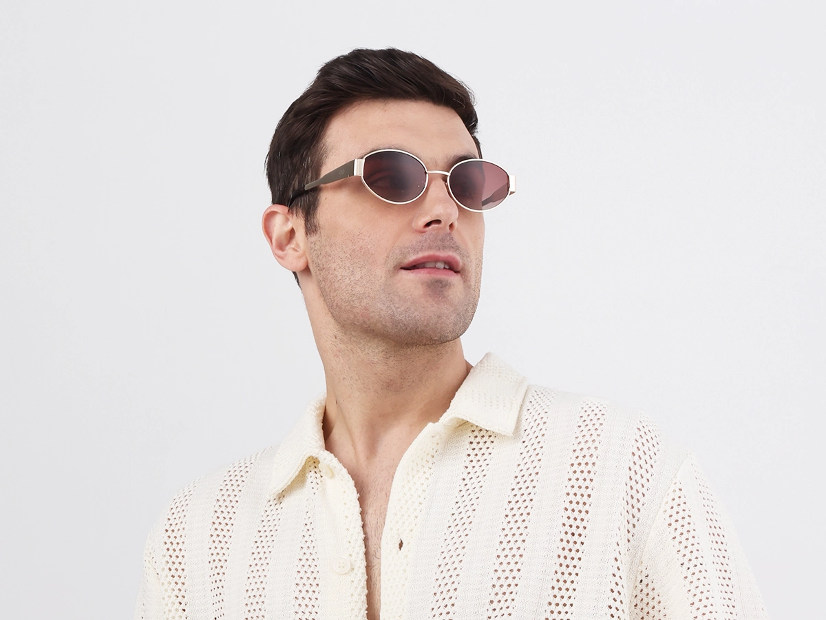 Champagne Gold Oval Full Rim Sunglasses-1
