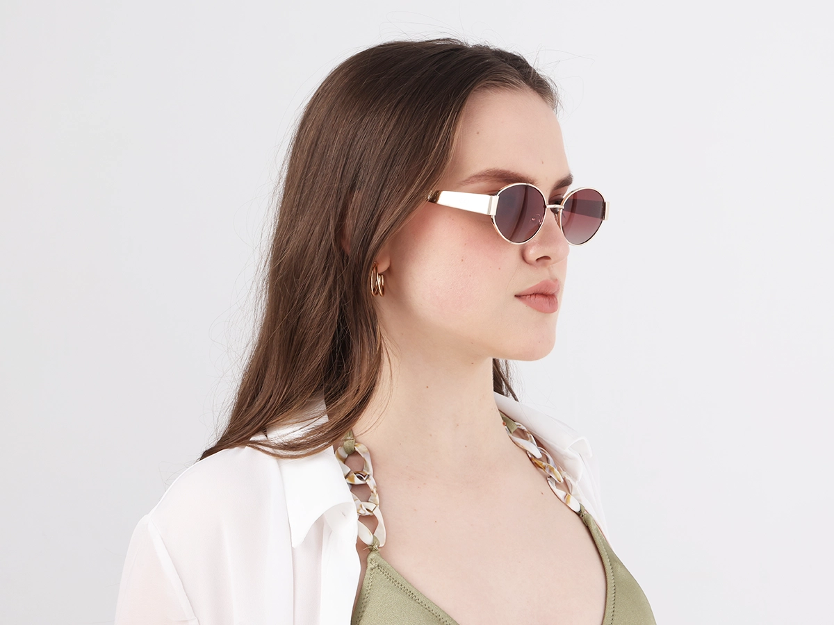 Champagne Gold Oval Full Rim Sunglasses-1