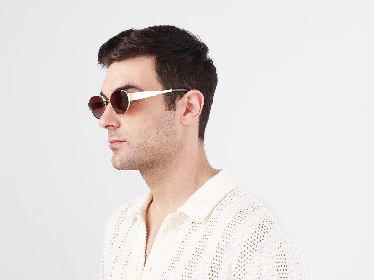 Champagne Gold Oval Full Rim Sunglasses-1