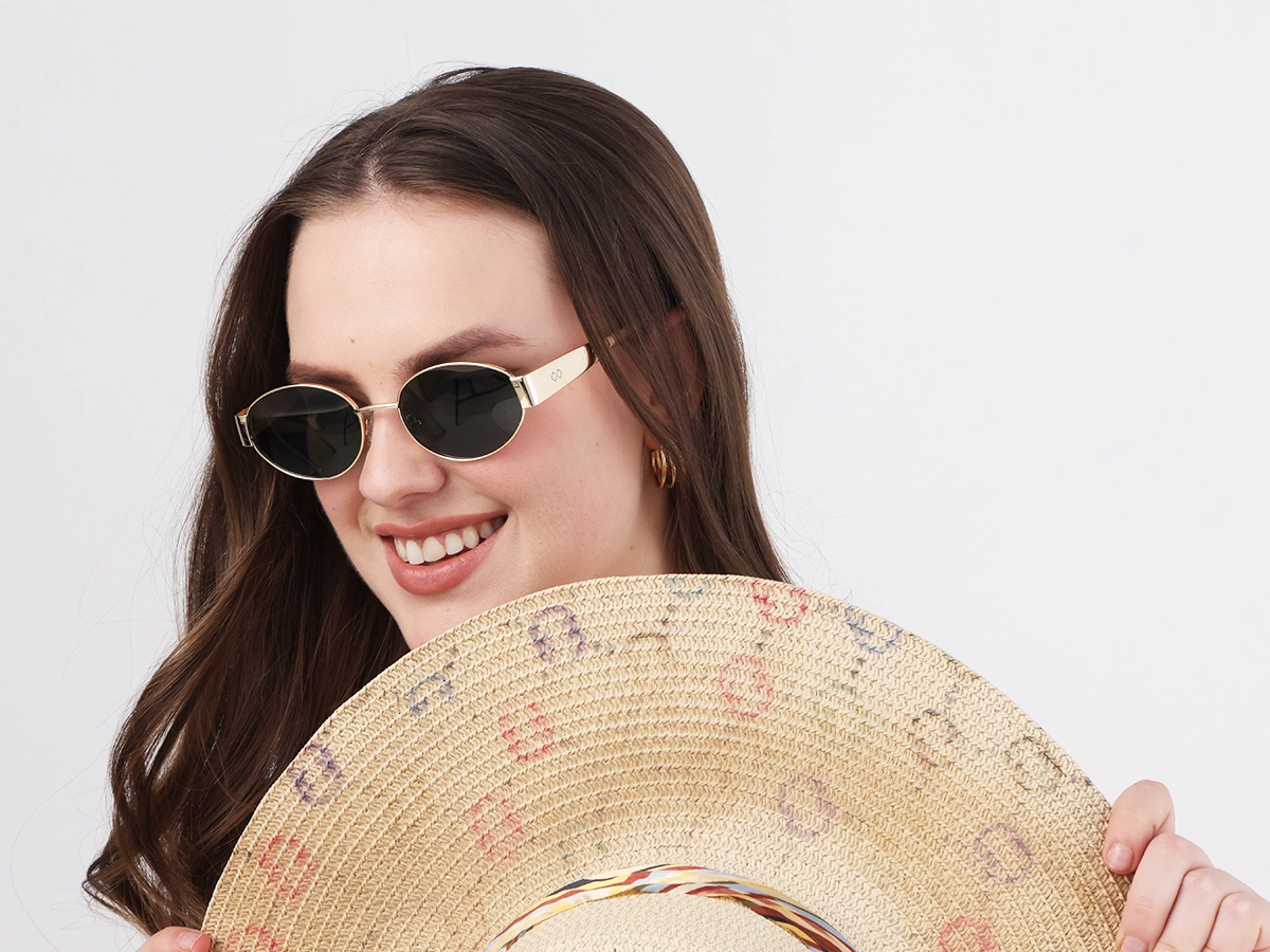 Champagne Gold Metal Oval Full Rim Sunglasses 1