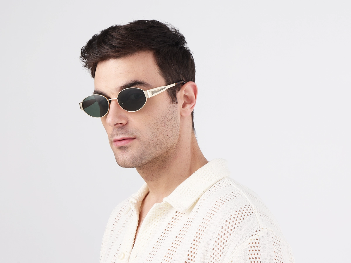 Champagne Gold Metal Oval Full Rim Sunglasses 1