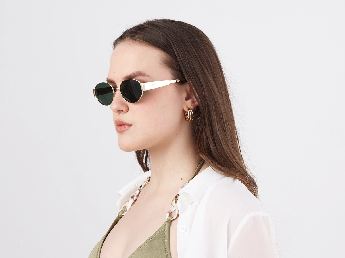 Champagne Gold Metal Oval Full Rim Sunglasses 1