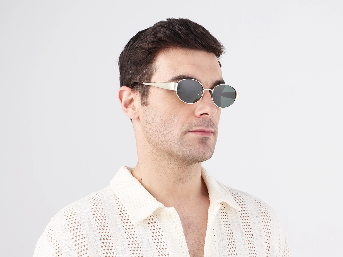 Champagne Gold Metal Oval Full Rim Sunglasses 1