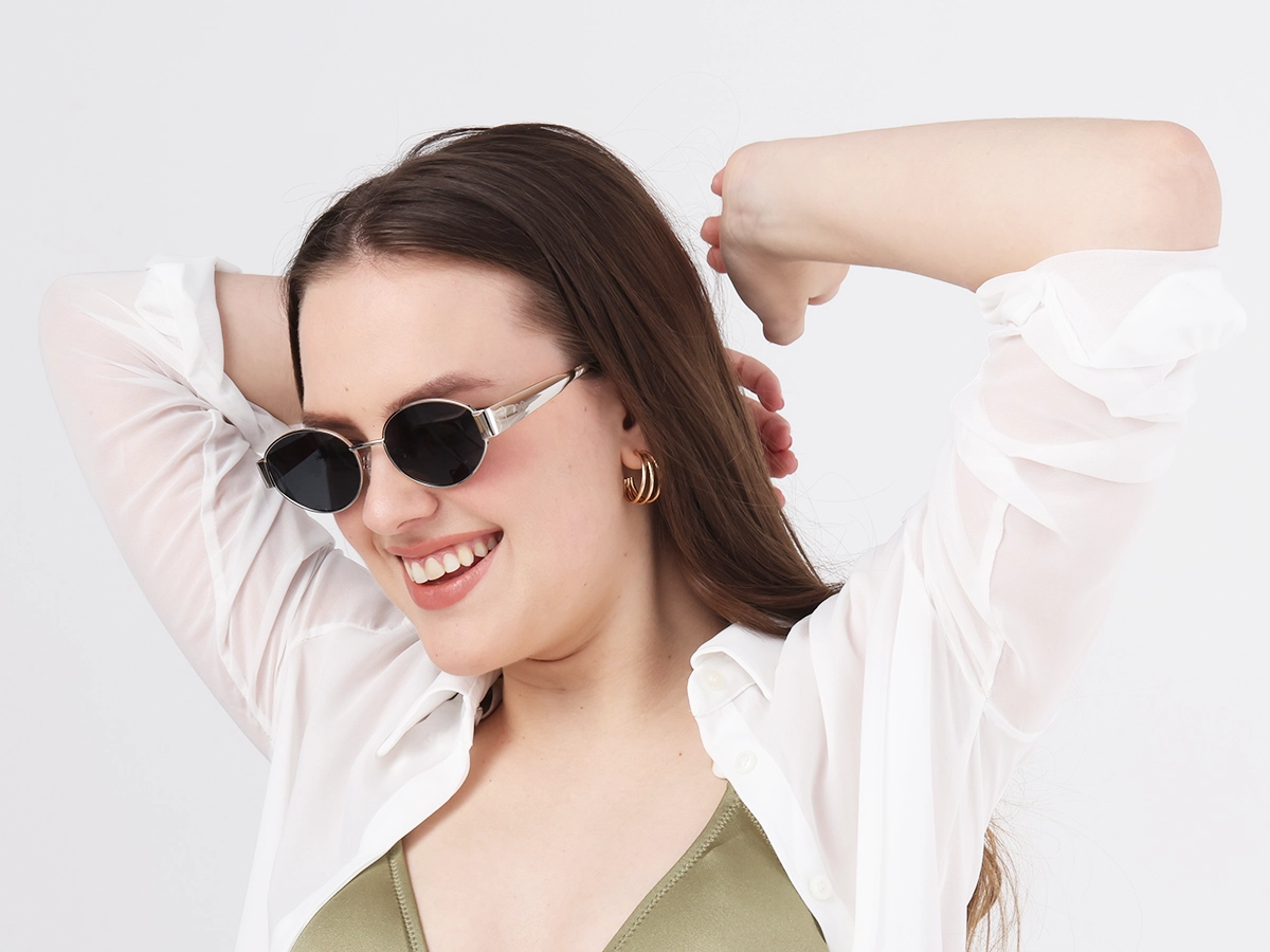 Silver Oval Metal Full Rim Sunglasses-1