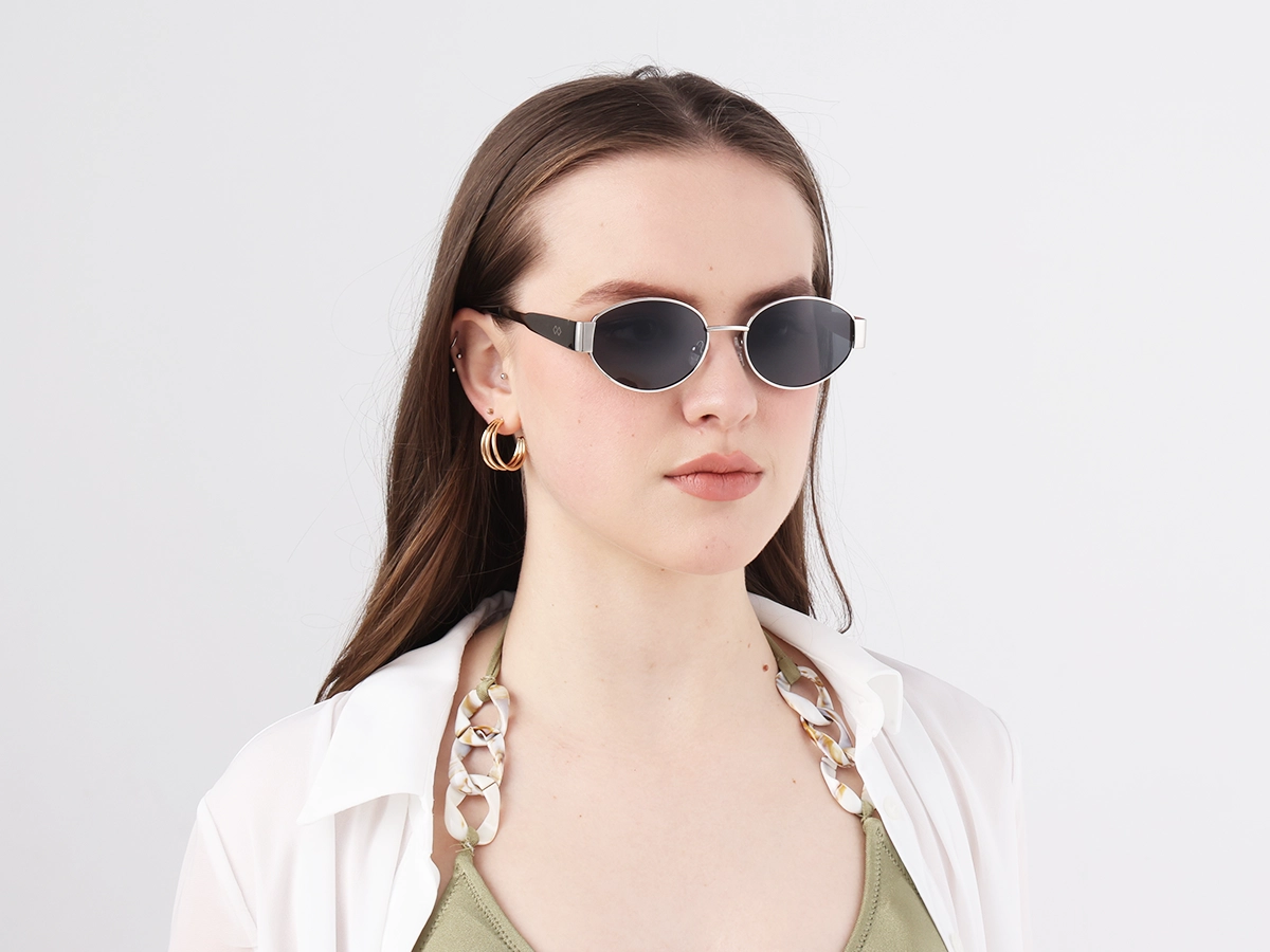 Silver Oval Metal Full Rim Sunglasses-1