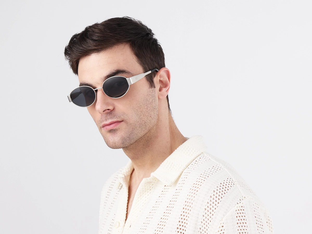 Silver Oval Metal Full Rim Sunglasses-1