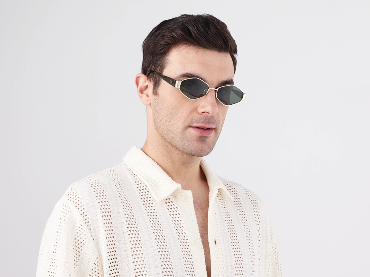 Champagne Gold Metal Full Rim Geometric Sunglasses-1