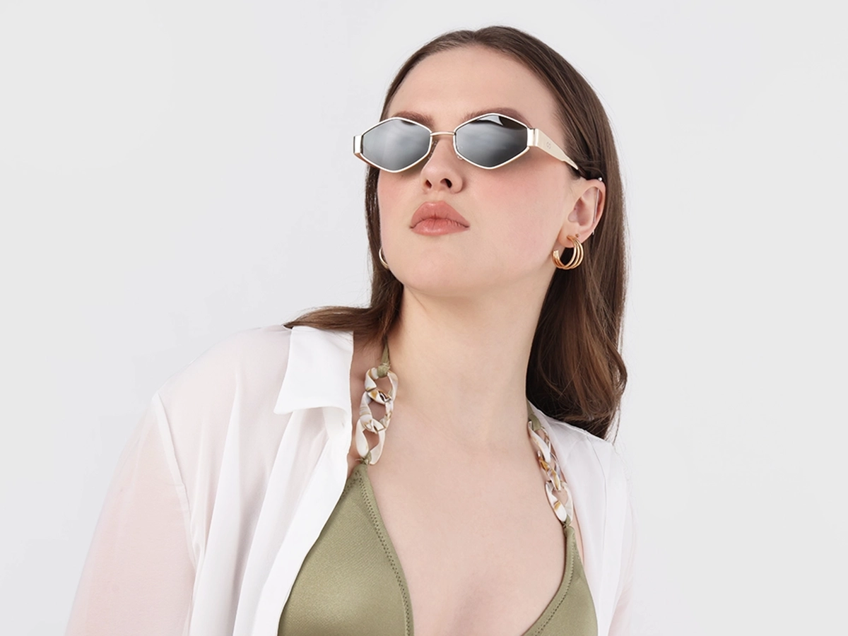 Champagne Gold Metal Full Rim Geometric Sunglasses-1