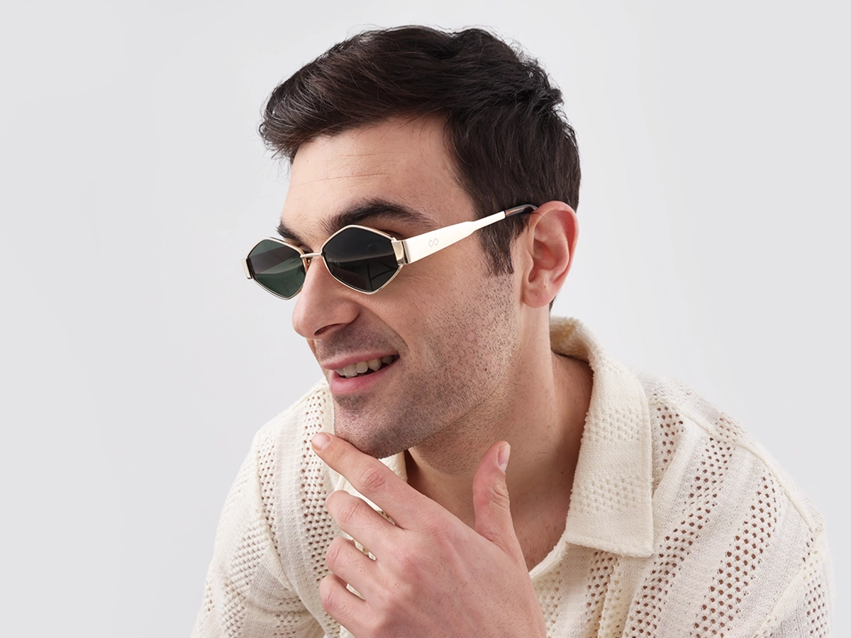 Champagne Gold Metal Full Rim Geometric Sunglasses-1