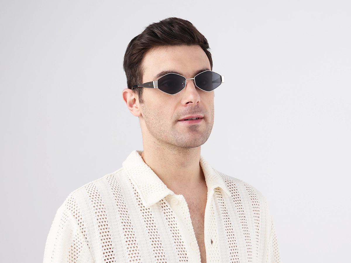 Silver Metal Geometric Full Rim Sunglasses-1