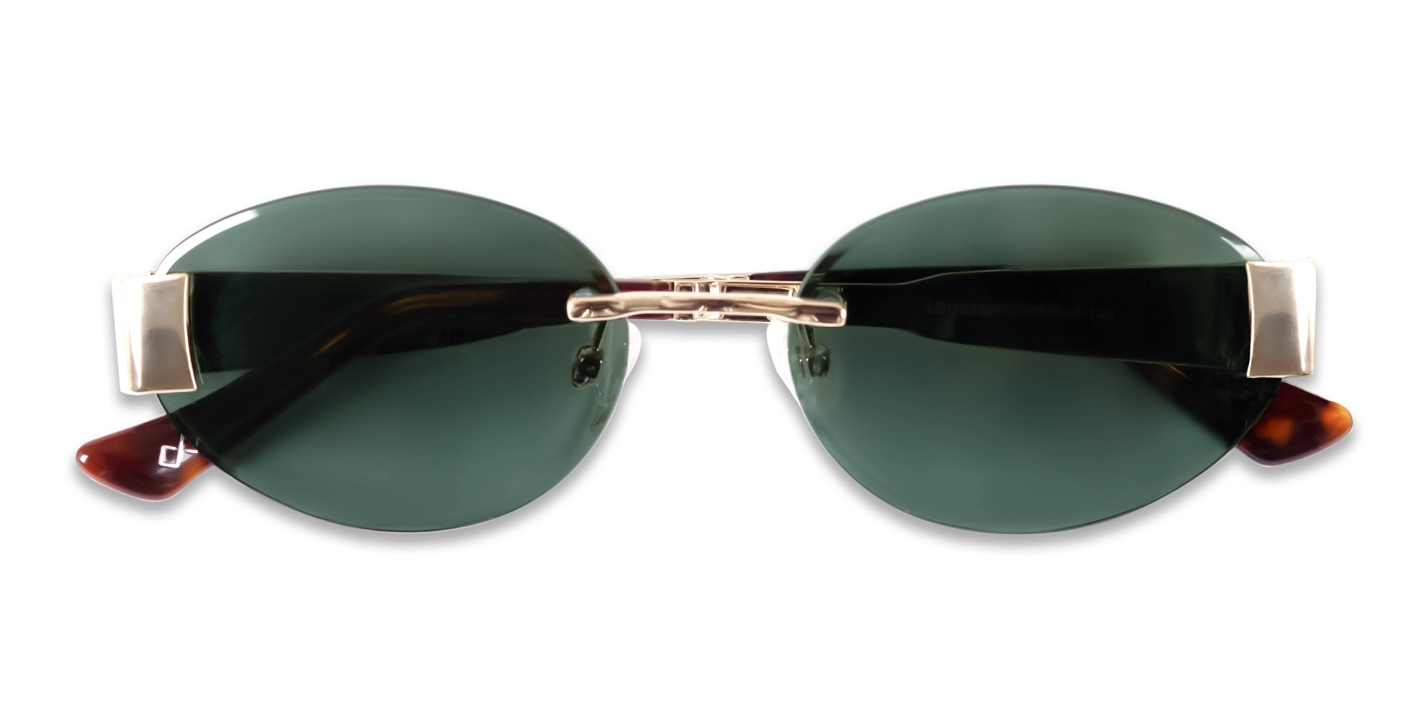 Oval Rimless Sunglasses With Green Tint
