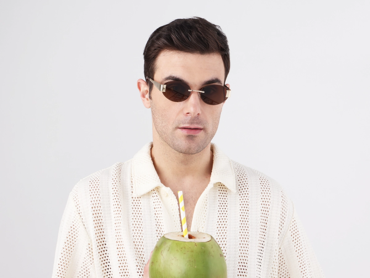 Oval Rimless Sunglasses With Brown Tint -1
