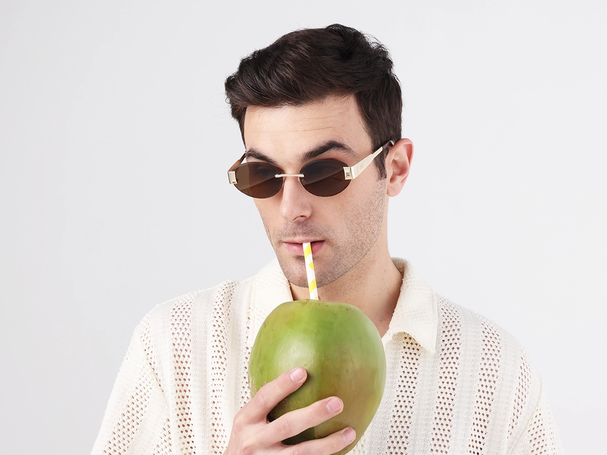 Oval Rimless Sunglasses With Brown Tint -1