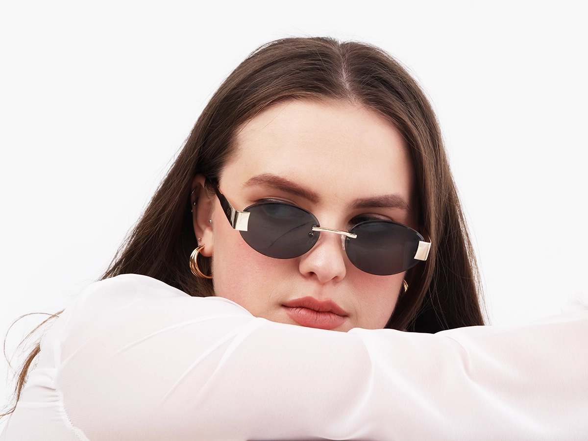 Oval Rimless Sunglasses With Green Tint-1