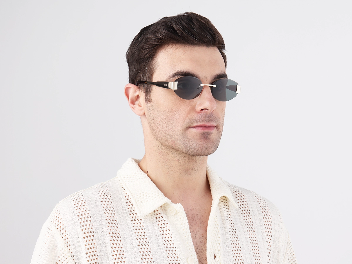 Oval Rimless Sunglasses With Green Tint-1