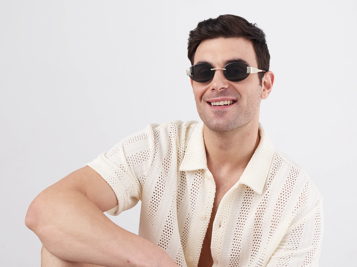 Oval Rimless Sunglasses With Green Tint-1