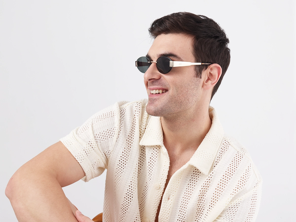 Oval Rimless Sunglasses With Green Tint-1