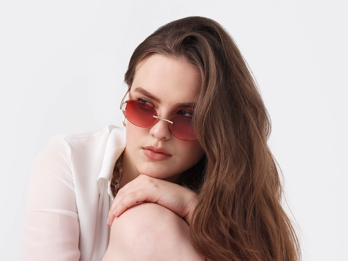 Oval Champange Gold Rimless Sunglasses-1