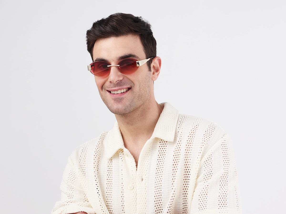 Oval Champange Gold Rimless Sunglasses-1